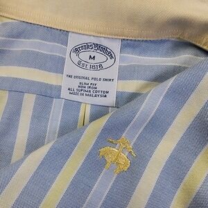 Brooks Brothers Men's M Slim Fit Striped Blue Yellow Long Sleeve Button Shirt